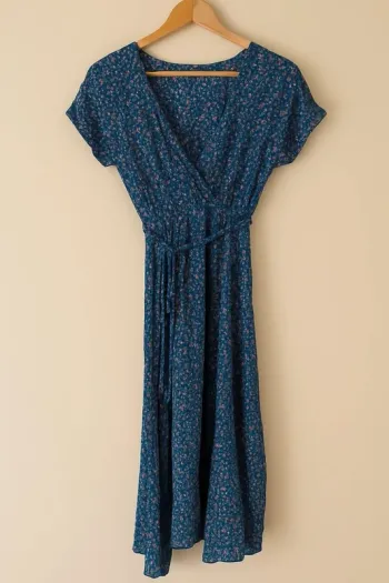 Robe longue fleurs bleues