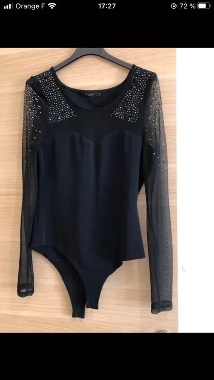 Body noir transparence paillettes
