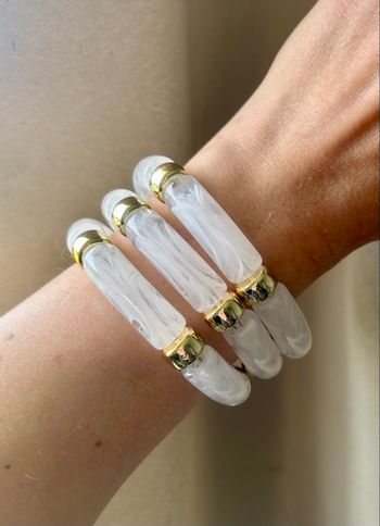 Lot de 3 bracelets élastiques blancs et dorés 