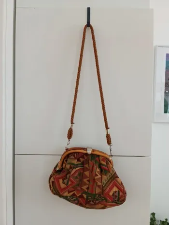 Sac à main vintage patchwork / tapisserie multicolore