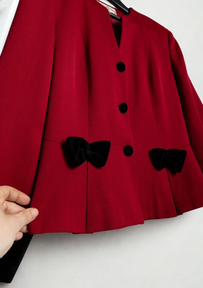 Veste tailleur rouge et noire bi matière • Red and black two-tone blazer Taille M - photo numéro 4