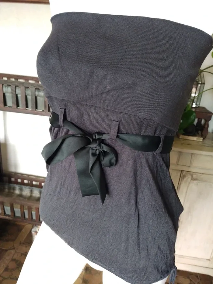 Top haut maille printemps été bustier gris ruban Kookaï