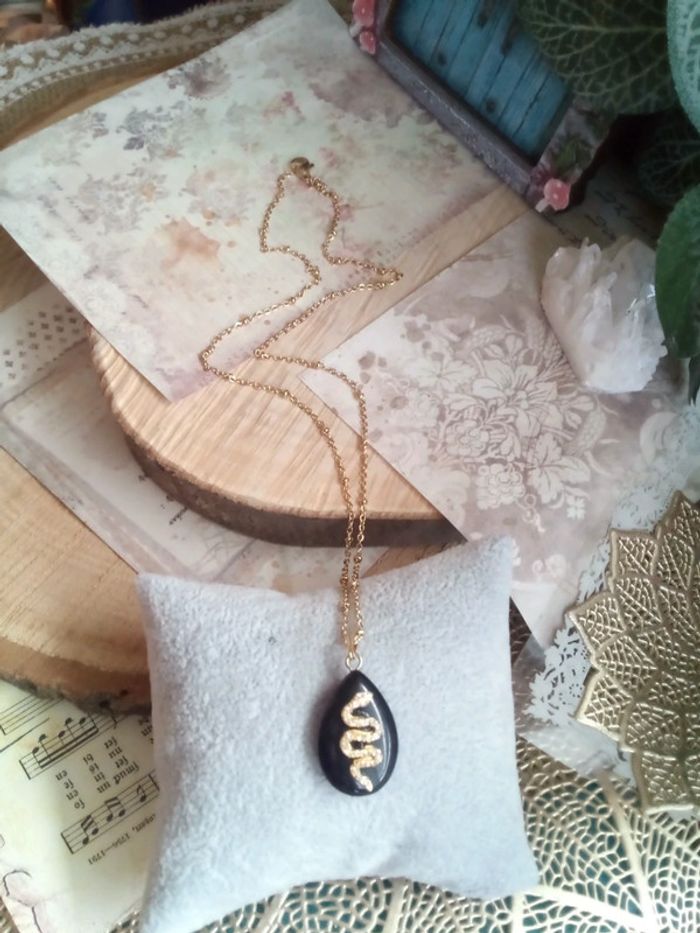 Collier obsidienne naturelle serpent - photo numéro 2