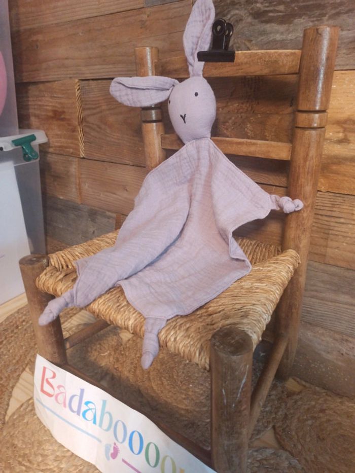 Doudou gaze coton lapin lila tbe - photo numéro 3