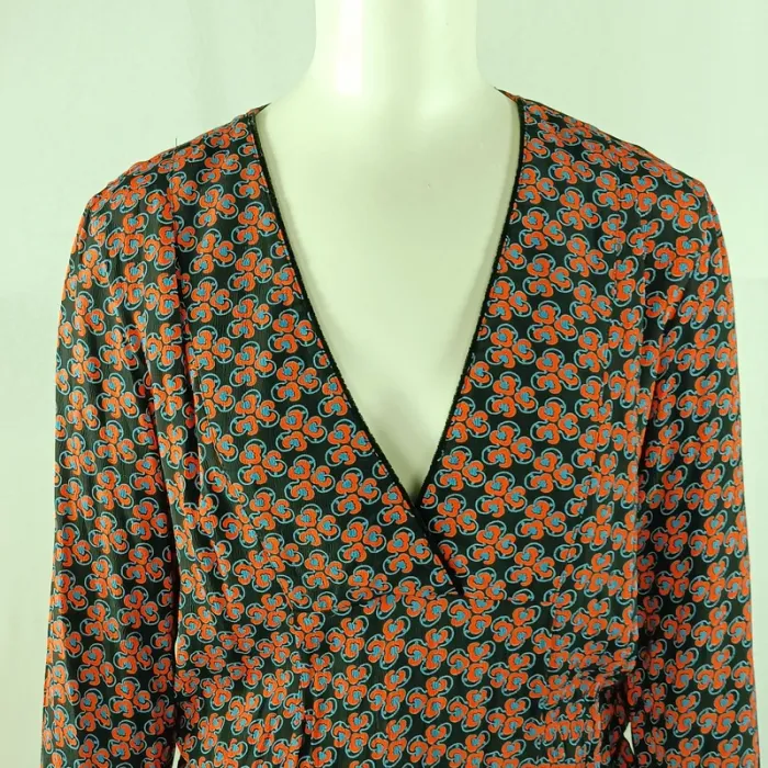 Robe cache-cœur imprimée La Petite Française noir orange bleu – Taille 40, 100 % viscose A950 - photo numéro 5