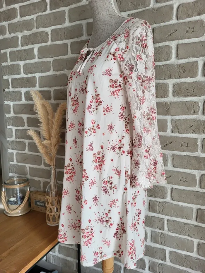Robe fleuri dos et manches en dentelle - Romantique bohème - photo numéro 12
