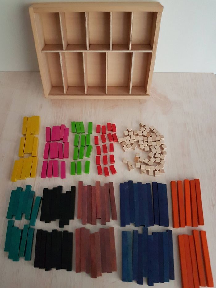 Bâtons de calcul en bois, réglettes cuisenaires, coffret les nombres en couleurs - photo numéro 2
