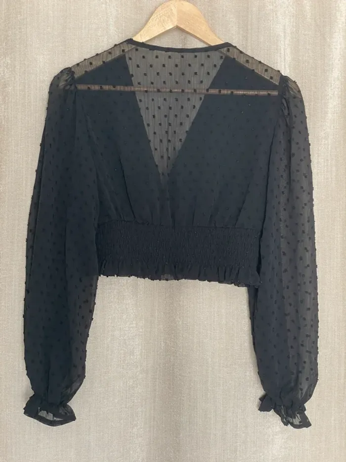 Blouse manches longues noire à pois - photo numéro 2