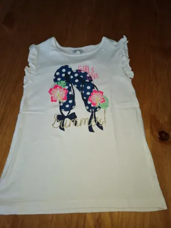 T-shirt blanc manches frousfrous 9/10 ans OVS