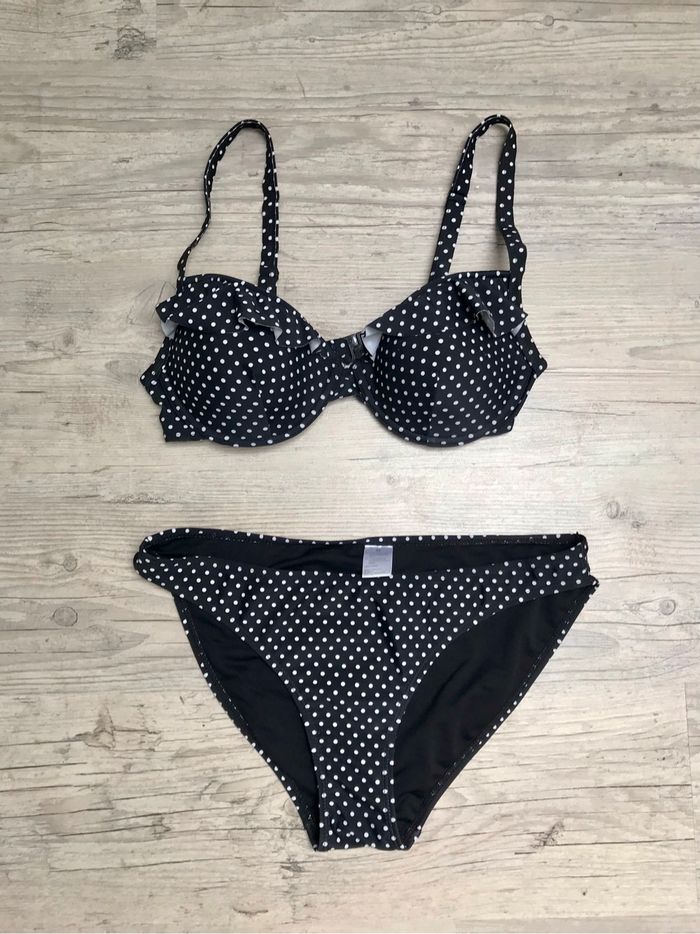 Maillot de bain Taille 42 bikini 2 pièces à armatures Zeeman noir blanc imprimé à pois