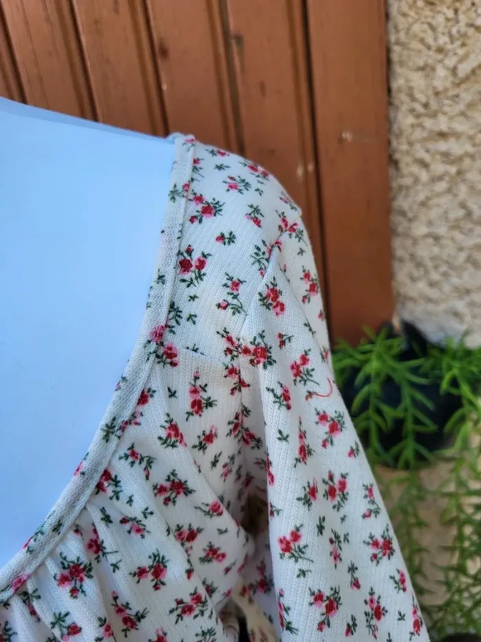 Crop top fleuri côtelé blanc multicolore shein taille 52 - photo numéro 2