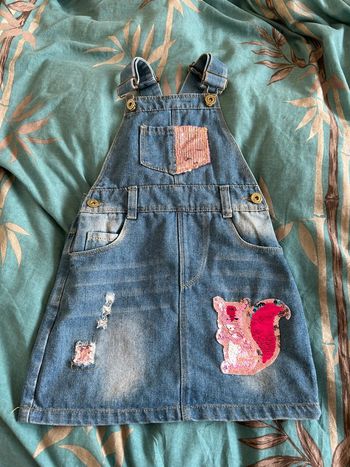 Salopette en jeans robe sequin écureuil effet usé joeshan 5 ans