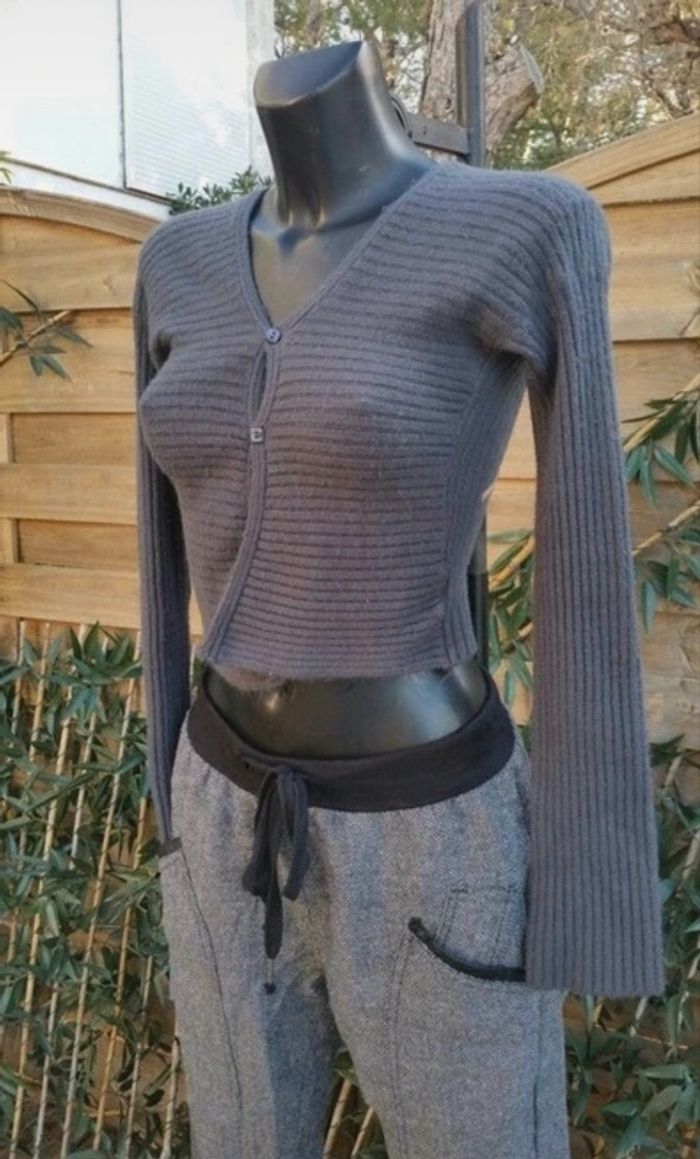 Gilet Papa Yoyo maille côtelée crop coloris gris - photo numéro 4
