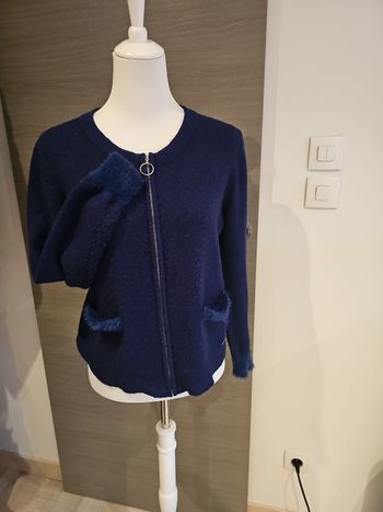 gilet bleu marine luna’s laine zippé taille m chic doux