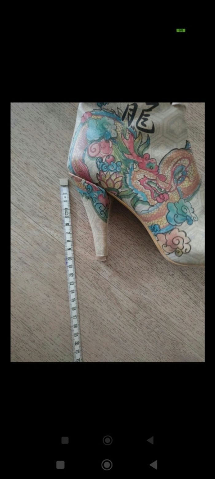 Bottines 38 Dogo femme a talons 8-9cm beige dessin multicolore - photo numéro 8