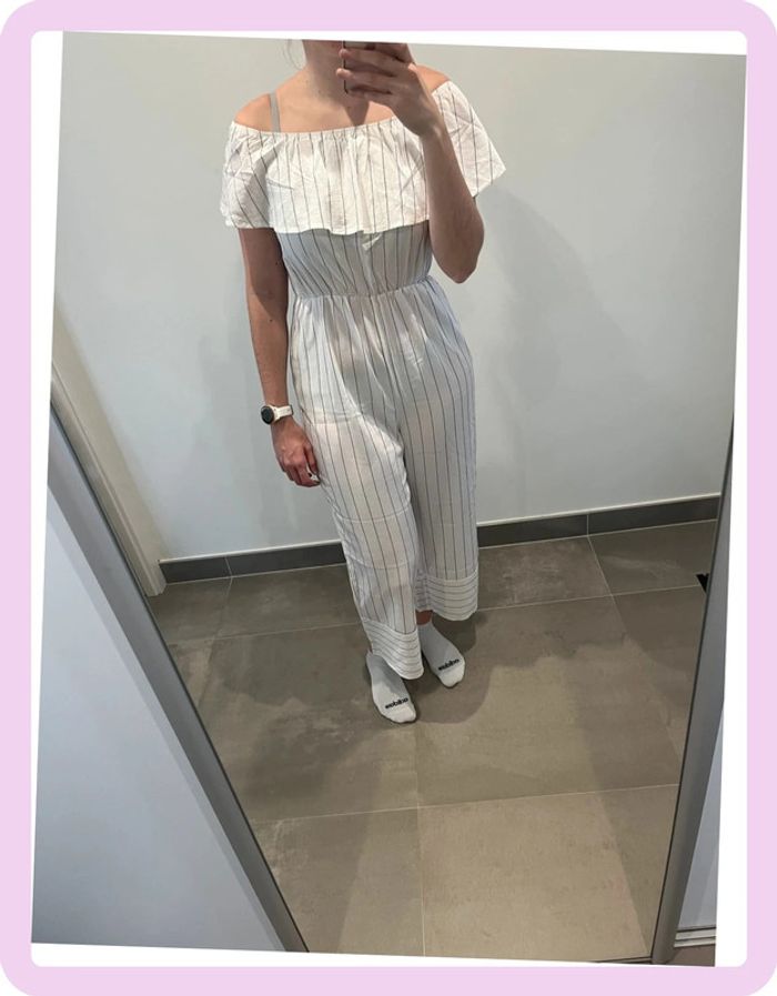 Combinaison Pantalon Blanche à Rayures Noires – Pretty Summer – Taille L 👖 - photo numéro 2
