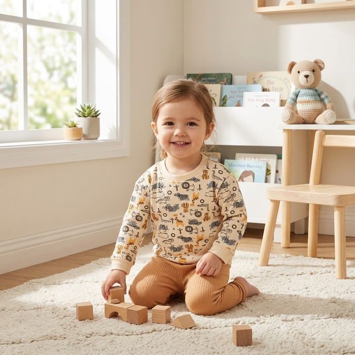 Ensemble Bébé Mixte 6–9 Mois Safari – Tenue Adorable Coton Côtelé Sable & Terracotta - photo numéro 5