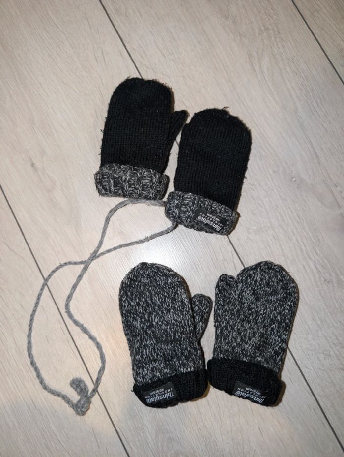2 paires de moufles en tricot doublées polaire Thinsulate