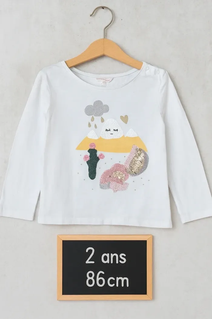 T-shirt manches longues blanc à motifs - Taille 2 ans 86cm - Catimini