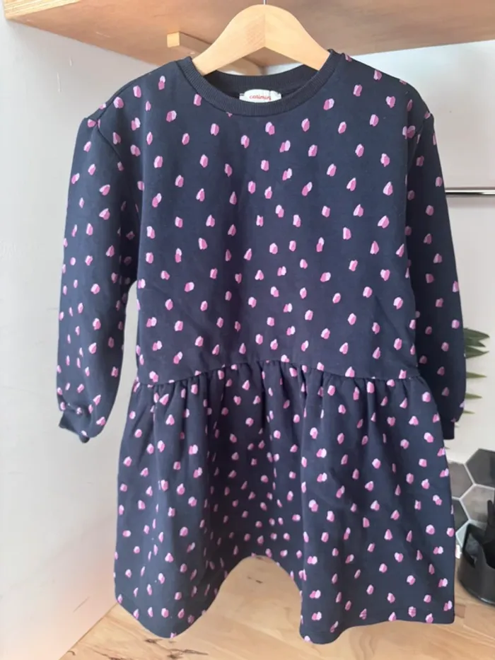 💙 Robe hiver Catimini bleue marine à cœurs roses – 6 ans 💙