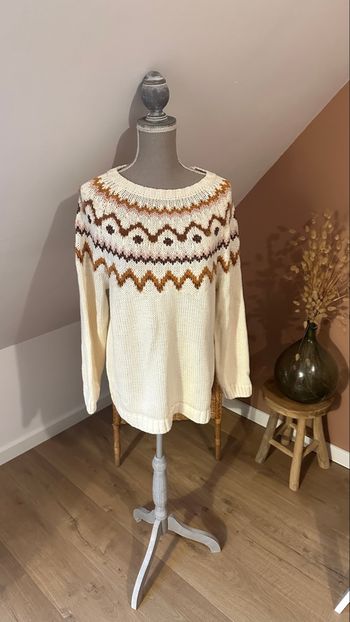 🍃 Pull femme beige écru à motif géométrique – Etam – Taille L – Très bon état