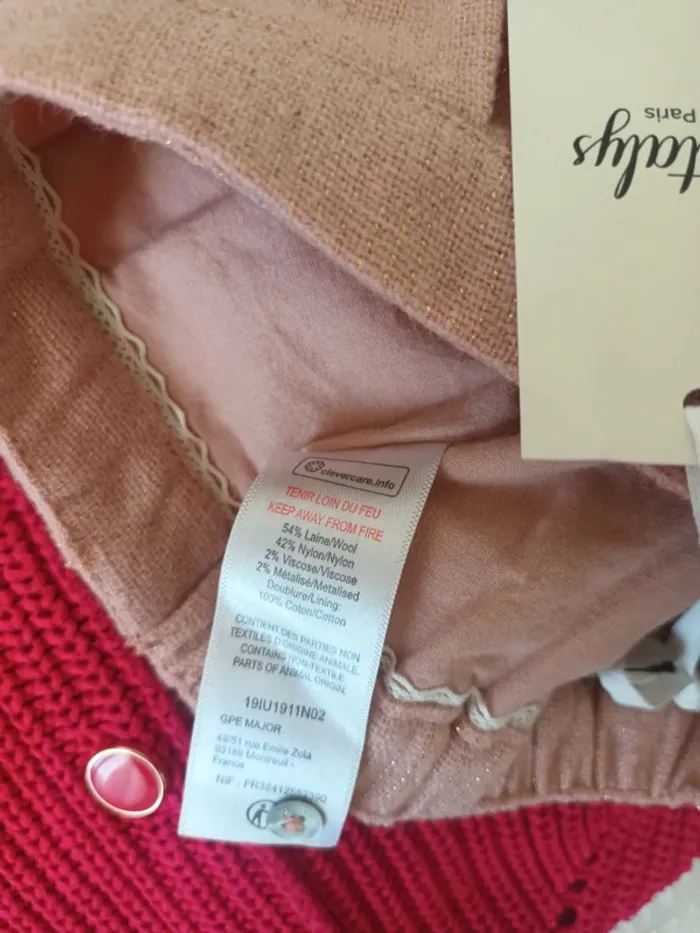 Short en laine rose Natalys 18 mois 80 cm neuf avec étiquette 🏷 - photo numéro 8