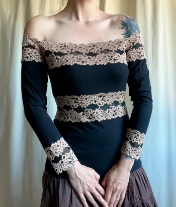 Top épaules nues dentelle roses Coquette Goth Whimsigoth vintage 90s Grunge - Taille M