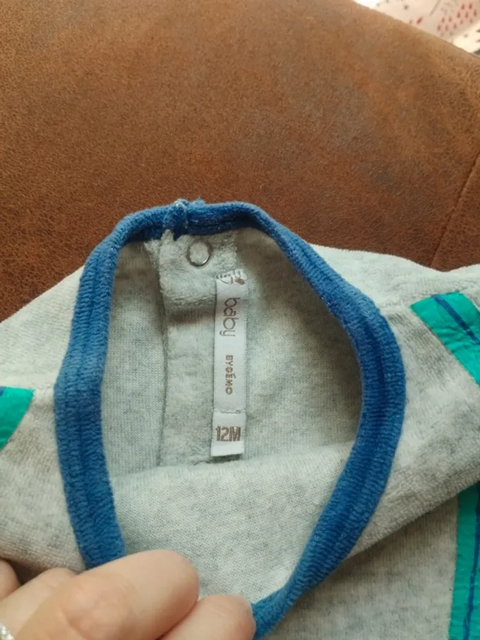 Pyjama velours 1 pièce garçon 12 mois - photo numéro 3