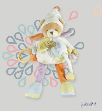 Doudou ours pantin velours blanc multicolre spirales Doudou et Compagnie 31 cm