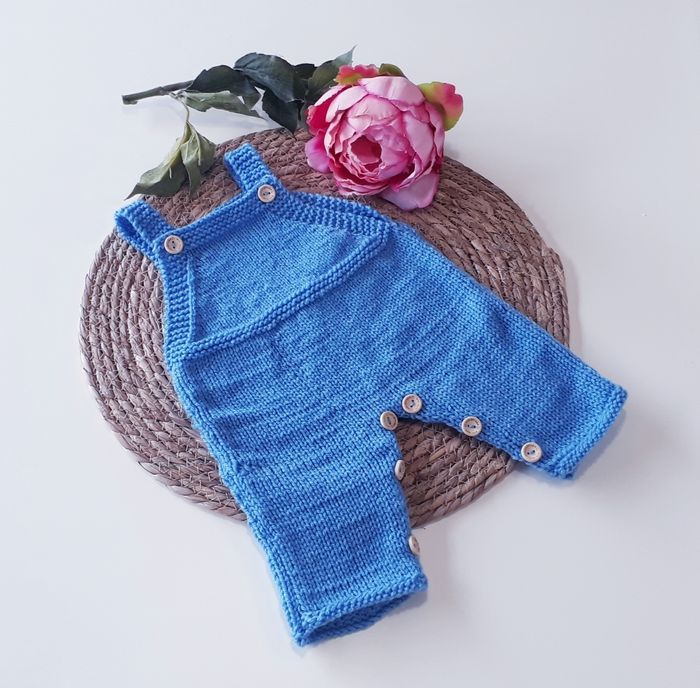 Salopette  tricot bébé naissance  garçon bleu - photo numéro 2