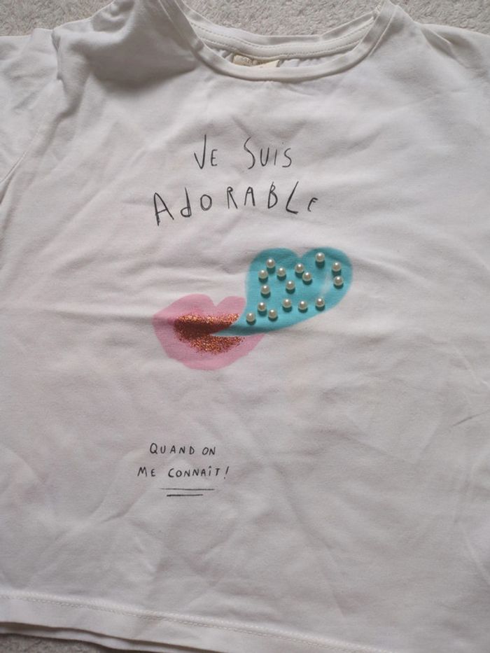 T-shirt adorable Zara blanc 6 ans - photo numéro 2