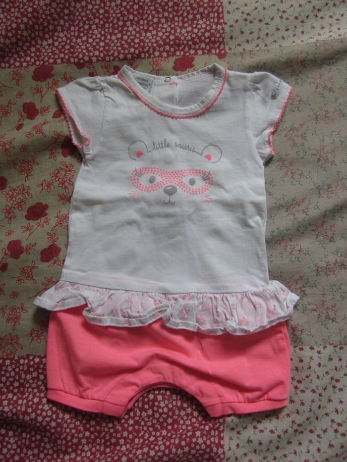 Barboteuse blanche et rose Absorba 1 mois