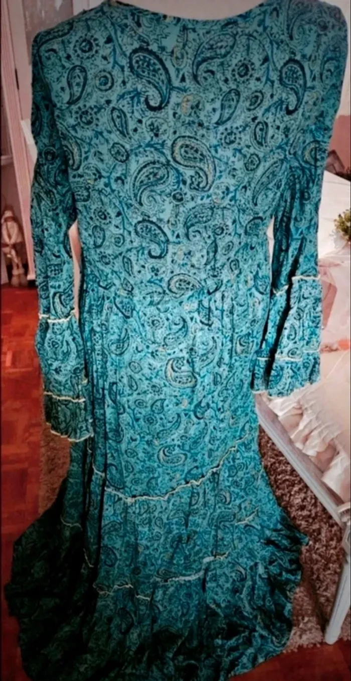 Robe bohème longue vert bleu canard avec ponpons Anisa Taille S/M (grand) Neuve - photo numéro 6