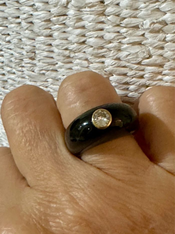 Bague rock résine noire gris cristal finition acier inoxydable or - photo numéro 7