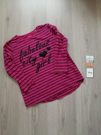Tee-shirt manches longues rayé rose et noir à message / pepperts / (10-12ans)
