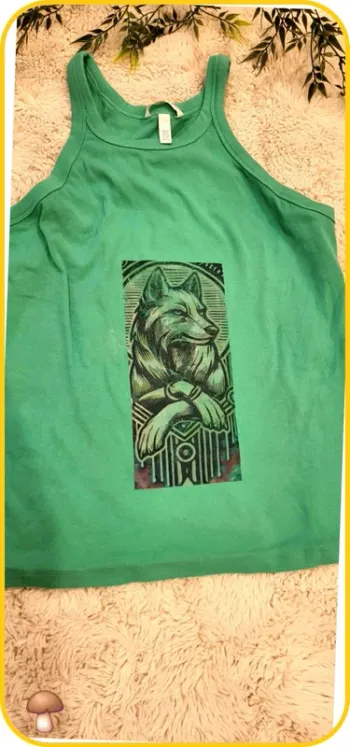 Débardeur Vert H&M XXL - Motif Loup Stylisé