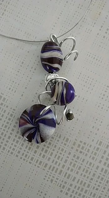 Collier pendentif fait main perles Fimo argenté
