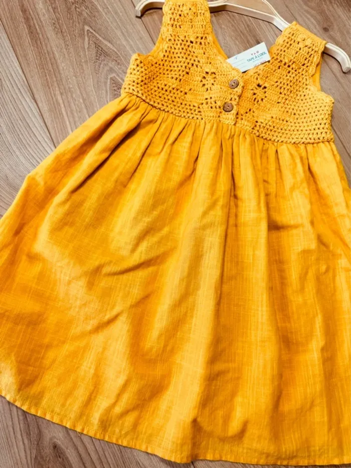 Taille 8 ans robe d’été fille TAO moutarde Neuve * crochet * 🌸 - photo numéro 4