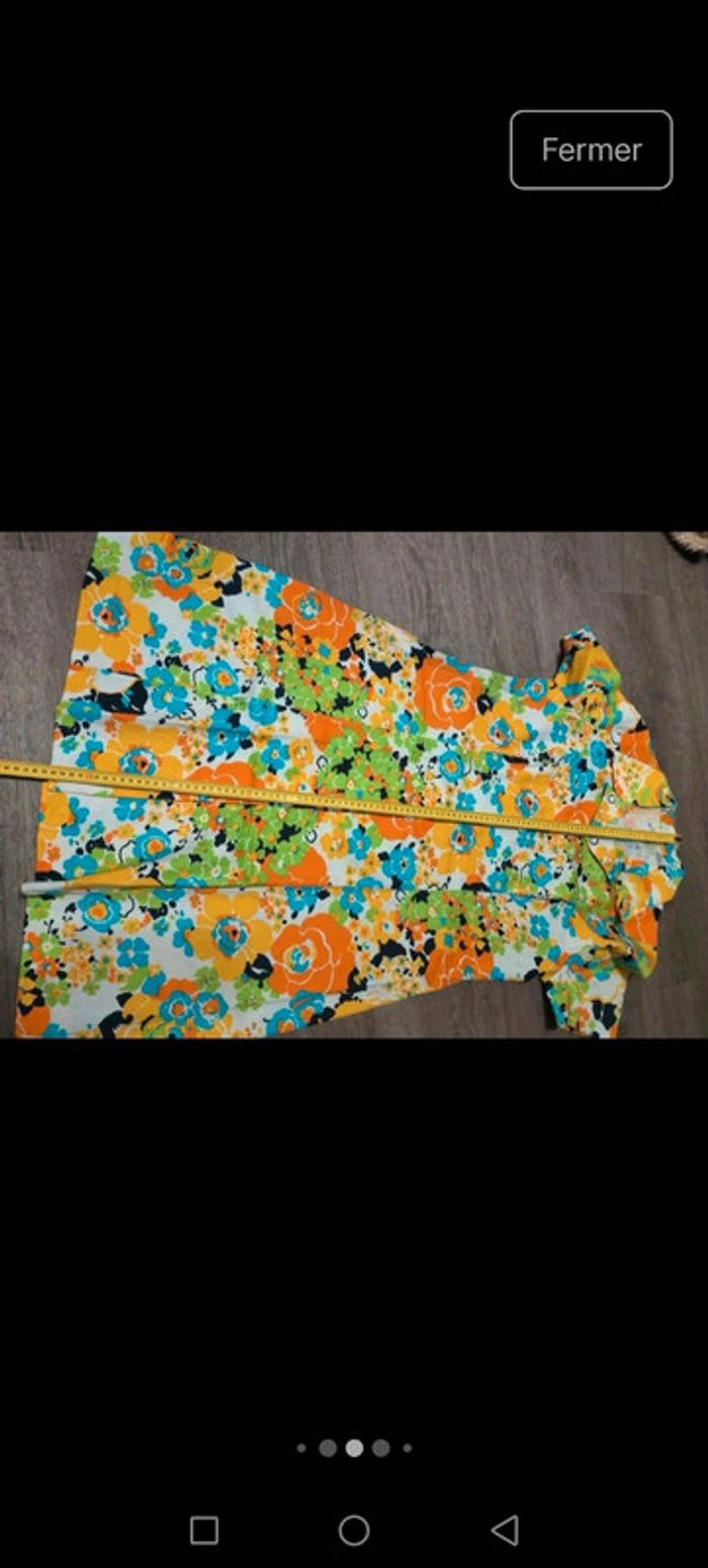 Vintage robe à grosse fleur orange jaune bleu vert - photo numéro 4