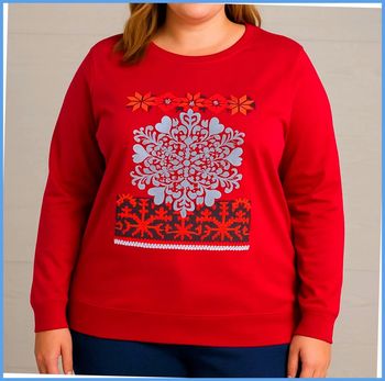 Pull vintage Rouge à motif flocon Taille L