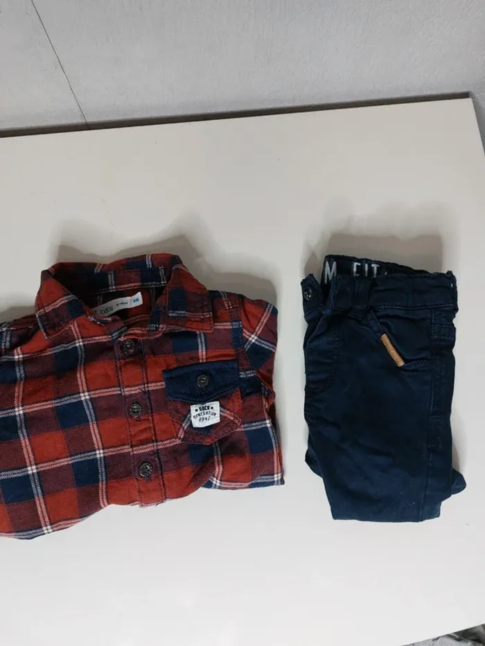 Complet pantalon chemise à carreaux manches longues baby" Gémo" - photo numéro 3