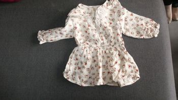 Robe manches longues écru fleurs – NEUF - 12 mois fille