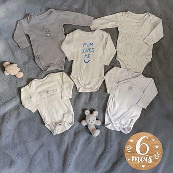 Lot de 5 bodies manches longues mixtes - T6mois - marques diverses