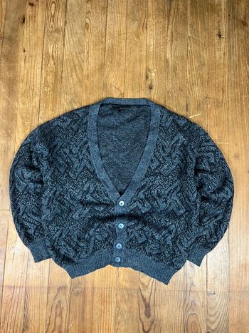 Pull cardigan maille vintage laine motifs noir marine M