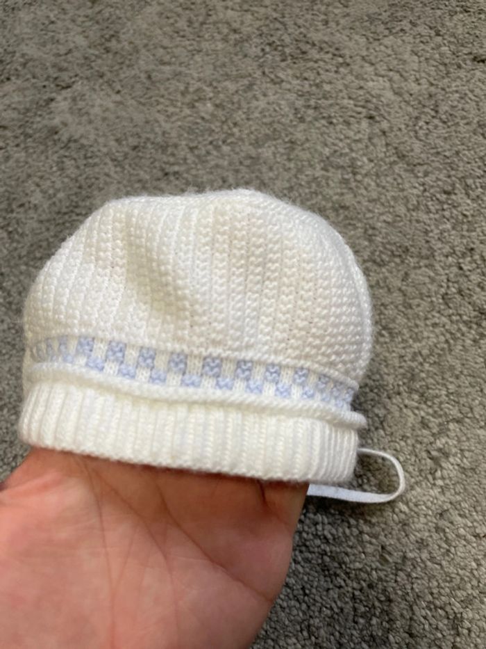 Bonnet laine naissance blanc et bleu - photo numéro 4
