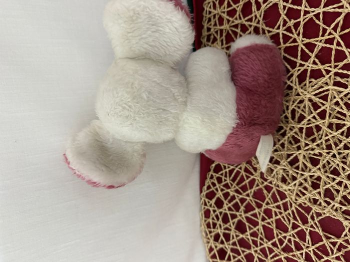 VINTAGE Ancienne Peluche doudou Souris blanche mauve parme rose Lila 20 cm Nounours - photo numéro 3