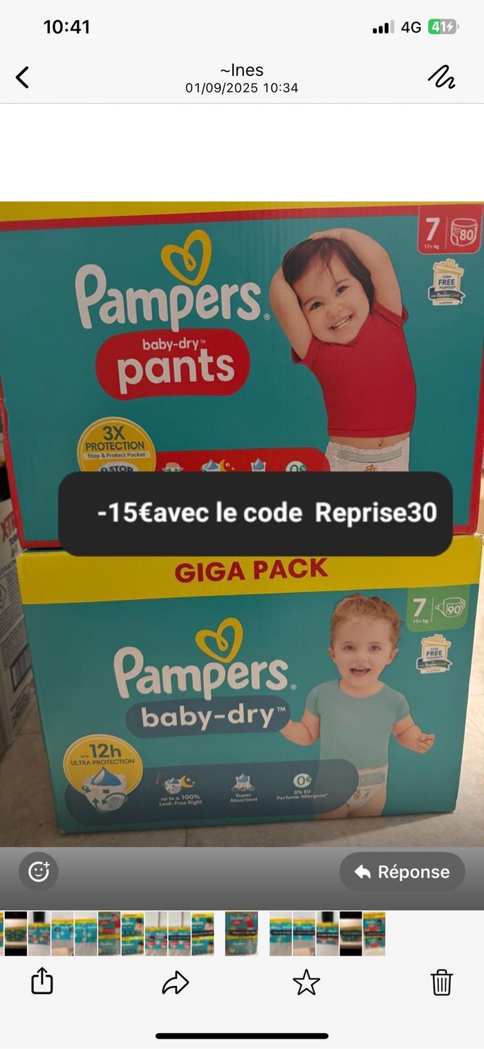 2 cartons de couches Pampers taille 7