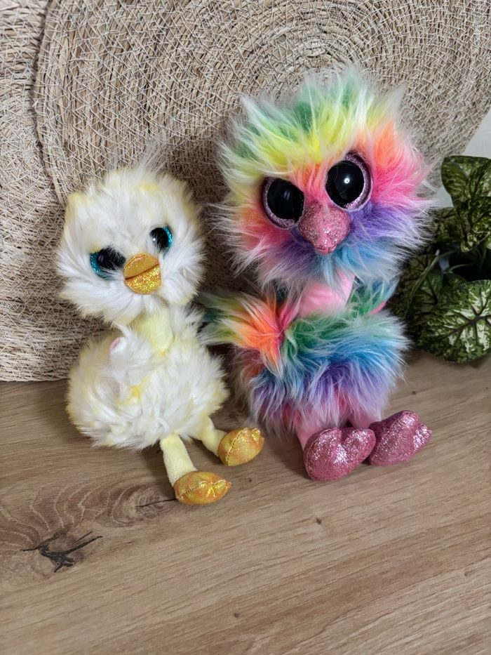 Lot de 2 doudous autruche Asha Benedict ty