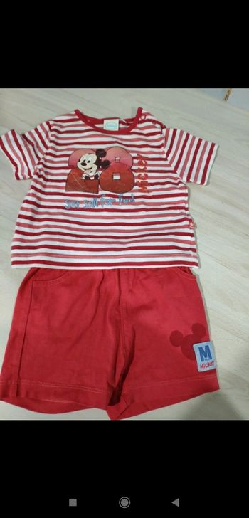 Tenue été short t shirt Mickey rouge 6 mois Disney