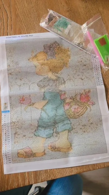 Peinture diamant 30x40cm Sarah kay petite fille panier de fleurs .